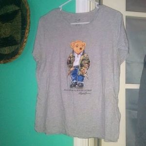 Ralph Lauren Gray Short Sleeve Tee with Bear Graphic
